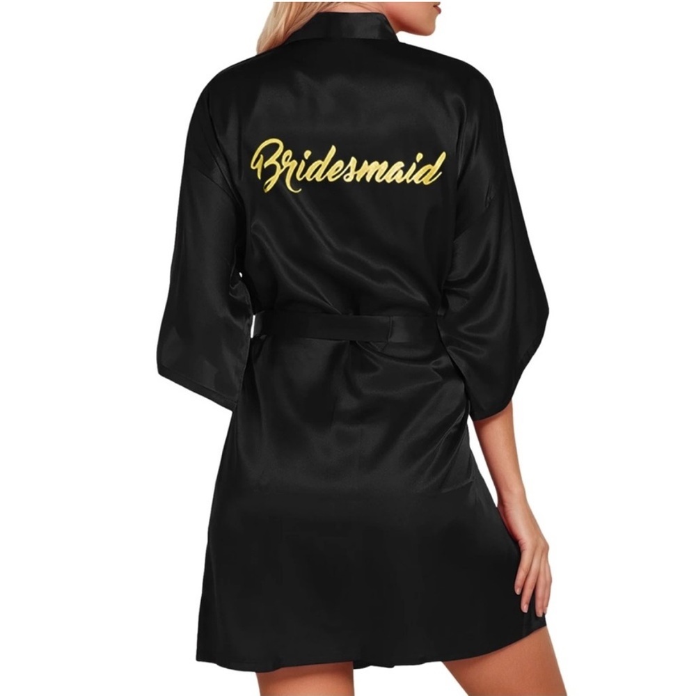 Black Bridesmaid Satin Robe